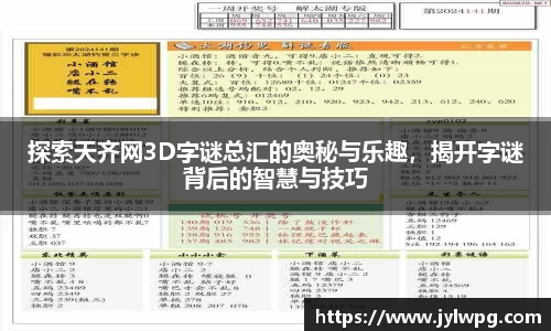 探索天齐网3D字谜总汇的奥秘与乐趣，揭开字谜背后的智慧与技巧